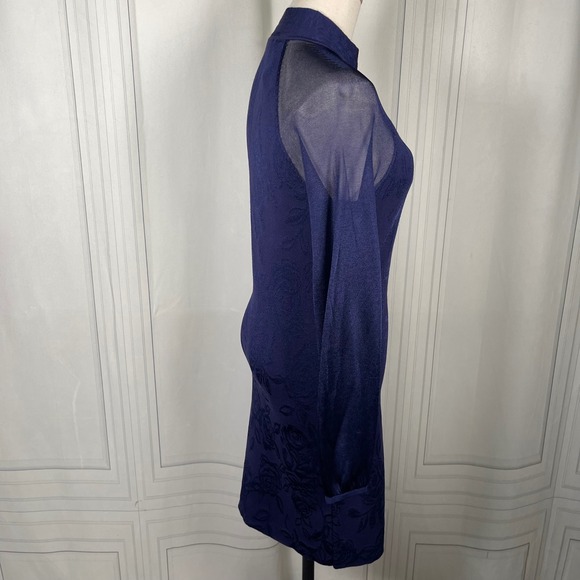 White House Black‎ Market Blue Onyx Sheer Sleeve Jacquard Midi Dress XS - Picture 4 of 16